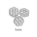 Rotelle pasta illustration. Vector doodle sketch. Traditional Italian food. Hand-drawn image for engraving or coloring