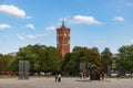 Rotes Rathaus or Berlin Red City Hall and Marx-Engels Forum Royalty Free Stock Photo