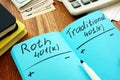 Roth 401k vs traditional. Comparison of retirement plans Royalty Free Stock Photo