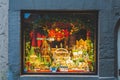The Christmas museum window brightly decorated for Christmas holidays in Rothenburg ob der Tauber Royalty Free Stock Photo