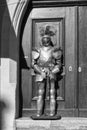 A chivalrous armor on the street, knight armor, Rothenburg ob der Tauber, Germany - 18 February 2019: The streets of Rothenburg