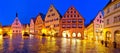 Main square Marktplatz or Market square of medieval German town of Rothenburg ob der Tauber evening panoramic view