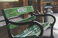 Green bench on Rothley platform station