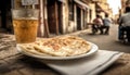 Roti Canai On Stone, Blurred Background, Rustic Pub. Generative AI