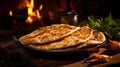 Roti or chapatti cooking in a non-stick frying pan in the kitchen