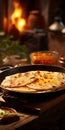 Roti or chapatti cooking in a non-stick frying pan in the kitchen