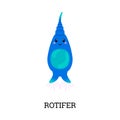 Rotifer sea plankton cartoon character flat vector illustration isolated.