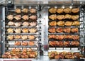 Rotisserie chickens spit roasted at a French street market Royalty Free Stock Photo