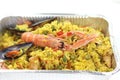 Rotisserie prepared Valencian paella risotto with sea fish rotisserie prepared Valencian paella risotto with sea fish