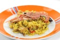 Rotisserie prepared Valencian paella risotto with sea fish rotisserie prepared Valencian paella risotto with sea fish