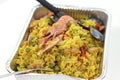 Rotisserie prepared Valencian paella risotto with sea fish