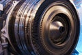 A rotor disc with blades of a turbojet gas turbine engine, inside view