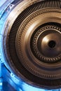 A rotor disc with blades of a turbojet gas turbine engine, inside view