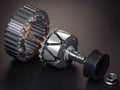 Rotor and stator of car alternator generator or electric motor on black background Royalty Free Stock Photo