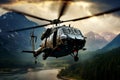 A rotorcraft in the sky. Military helicopter. AI Generated