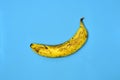 Rotten banana on a blue backgground yellow