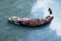 Rotten banana, mouldy fruit on marble background