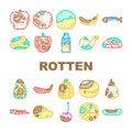 rotten food waste icons set vector