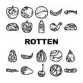 rotten food waste icons set vector