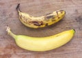 Rotten and fresh bananas