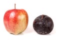 Rotten and good apple isolated on white background