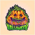 Rotten pumpkin horrifying fruit halloween treat illustrations Royalty Free Stock Photo