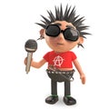 Rotten punk rocker with spikey hair sings into the microphone, 3d illustration Royalty Free Stock Photo