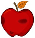 Rotten Red Apple Fruit With Leaf Cartoon Drawing Simple Design