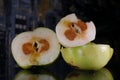 rotten spoiled fruits beautiful on top rotten inside grapes and apples throw in the trash old bad inedible spoiled close