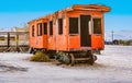 Rotten train wagon in the village of Desert Center in the middle of nowhere in Caifornia Royalty Free Stock Photo