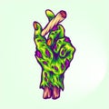 Rotten zombie hand take weed joint stoned vision illustrations