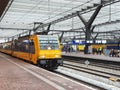 Rotterdam Centraal station with national and international train like the traxx with intercity direct to Brussels