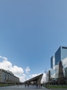 Rotterdam Centraal train station building details with Rotterdam skyscrapers in the background and blue sky Royalty Free Stock Photo