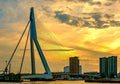 Rotterdam city cityscape with Erasmus bridge at sunset