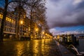 Rotterdam city after sunset, dramatic sky. Holland, Western Euro Royalty Free Stock Photo