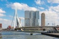 Rotterdam cityscape Erasmus bridge over the Meuse river and modern office buildings at Kop van Zuid, the Netherlands Holland Royalty Free Stock Photo