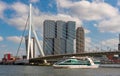 Rotterdam downtown Erasmus bridge over the Meuse river and modern office buildings at Kop van Zuid, the Netherlands Holland Royalty Free Stock Photo