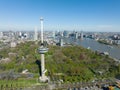 Rotterdam Euromast high panorama observation tower cityscape and Erasmus brug in the background. tourist attraction