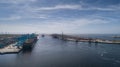 Rotterdam, Holland. Aerial view of container terminal in the harbor MAASVLAKTE, Netherlands. A large containership is unloading Royalty Free Stock Photo