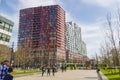 Modern architecure of city centre of Rotterdam with people walking down Kruisplein Royalty Free Stock Photo