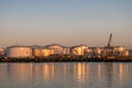 Rotterdam Netherlands 07 April 2020, Oil harbour with tank terminals and chemical carriers in the port of Rotterdam