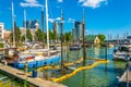 ROTTERDAM, NETHERLANDS, AUGUST 5, 2018: Sunken boat in the old port of Rotterdam, Netherlands