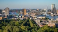 Rotterdam Netherlands cityscape and Erasmus bridge. Aerial view from Euromast tower, sunny day Royalty Free Stock Photo