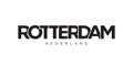 Rotterdam in the Netherlands emblem. The design features a geometric style, vector illustration with bold typography in a modern