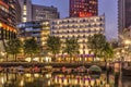 Quay with hotel in the blue hour Royalty Free Stock Photo