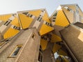 ROTTERDAM, NETHERLANDS - MAY 31, 2018: Cube houses Kubuswoningen - city most iconic attractions. Architect tilted a traditional,