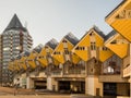 ROTTERDAM, NETHERLANDS - MAY 31, 2018: Cube houses Kubuswoningen - city most iconic attractions. Architect tilted a traditional,