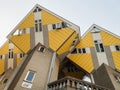 ROTTERDAM, NETHERLANDS - MAY 31, 2018: Cube houses Kubuswoningen - city most iconic attractions. Architect tilted a traditional,