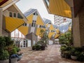 ROTTERDAM, NETHERLANDS - MAY 31, 2018: Cube houses Kubuswoningen - city most iconic attractions. Architect tilted a traditional,