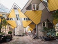 ROTTERDAM, NETHERLANDS - MAY 31, 2018: Cube houses Kubuswoningen - city most iconic attractions. Architect tilted a traditional,